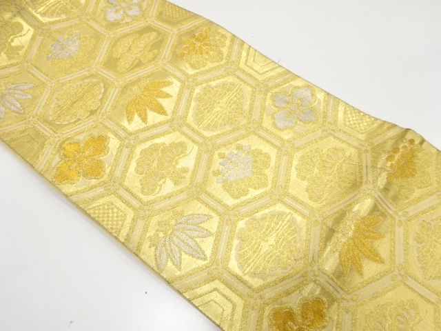 JAPANESE KIMONO / ANTIQUE FUKURO OBI / SILK / WOVEN PAULOWNIA & PINE